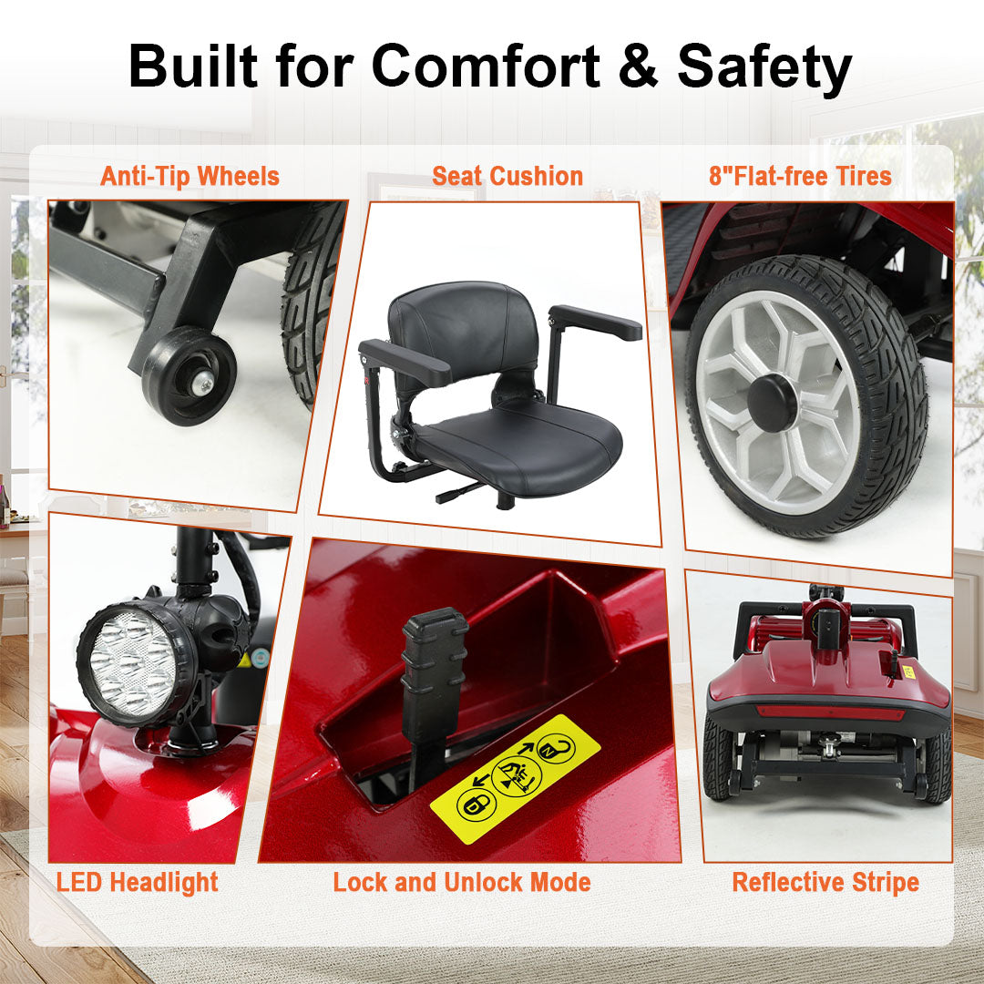 ECOMOBI M1 4-Wheel Foldable Mobility Scooter for Seniors – 15-Mile Range | 320 lbs Capacity
