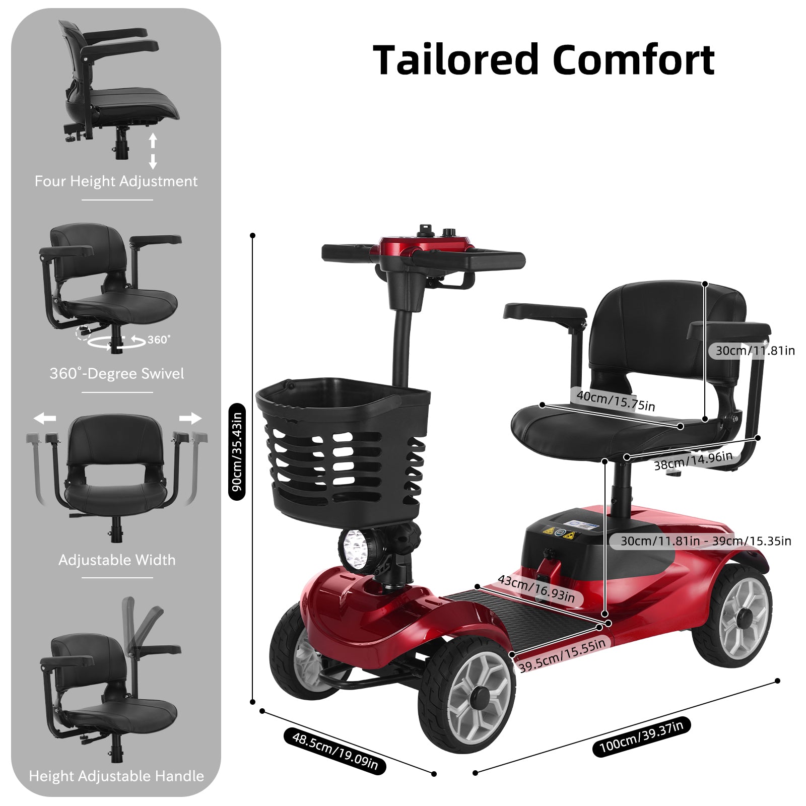 Ecomobi MS01 4-Wheel Foldable Mobility Scooter for Seniors – 15-Mile Range | 300 lbs Capacity