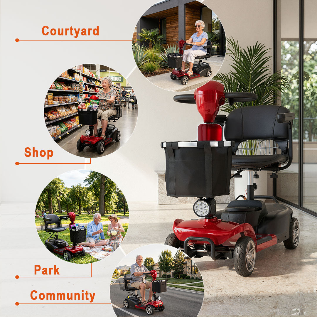 ECOMOBI MS02 4-Wheel Mobility Scooter for Seniors – Lightweight & Compact, Up to 15 Mi Range