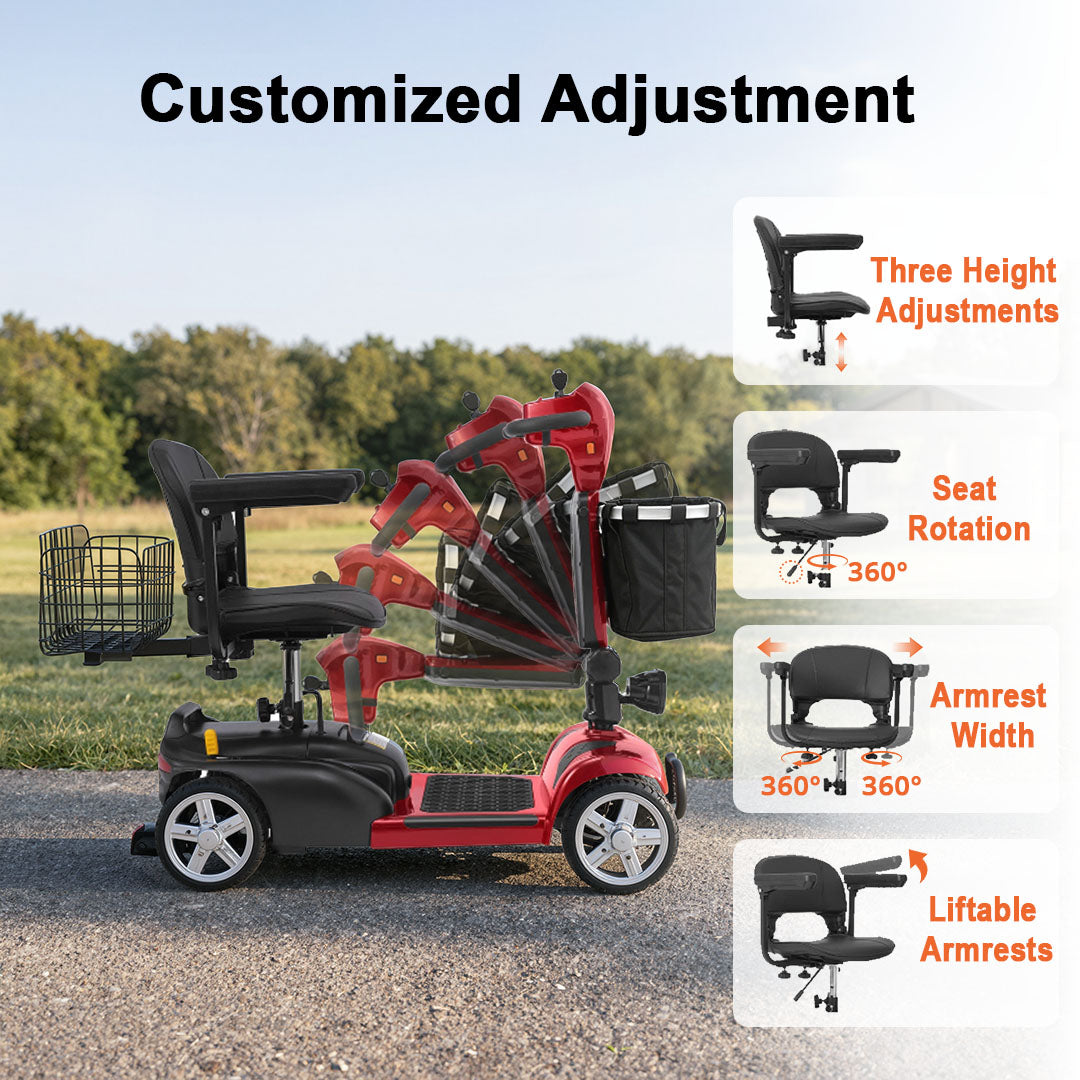 ECOMOBI MS02 4-Wheel Mobility Scooter for Seniors – Lightweight & Compact, Up to 15 Mi Range