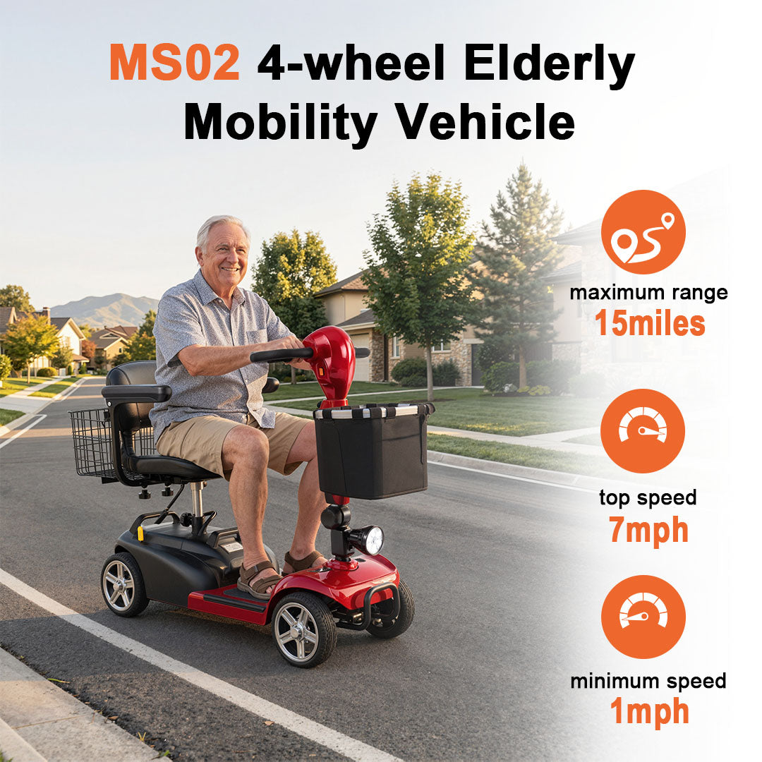 ECOMOBI MS02 4-Wheel Mobility Scooter for Seniors – Lightweight & Compact, Up to 15 Mi Range