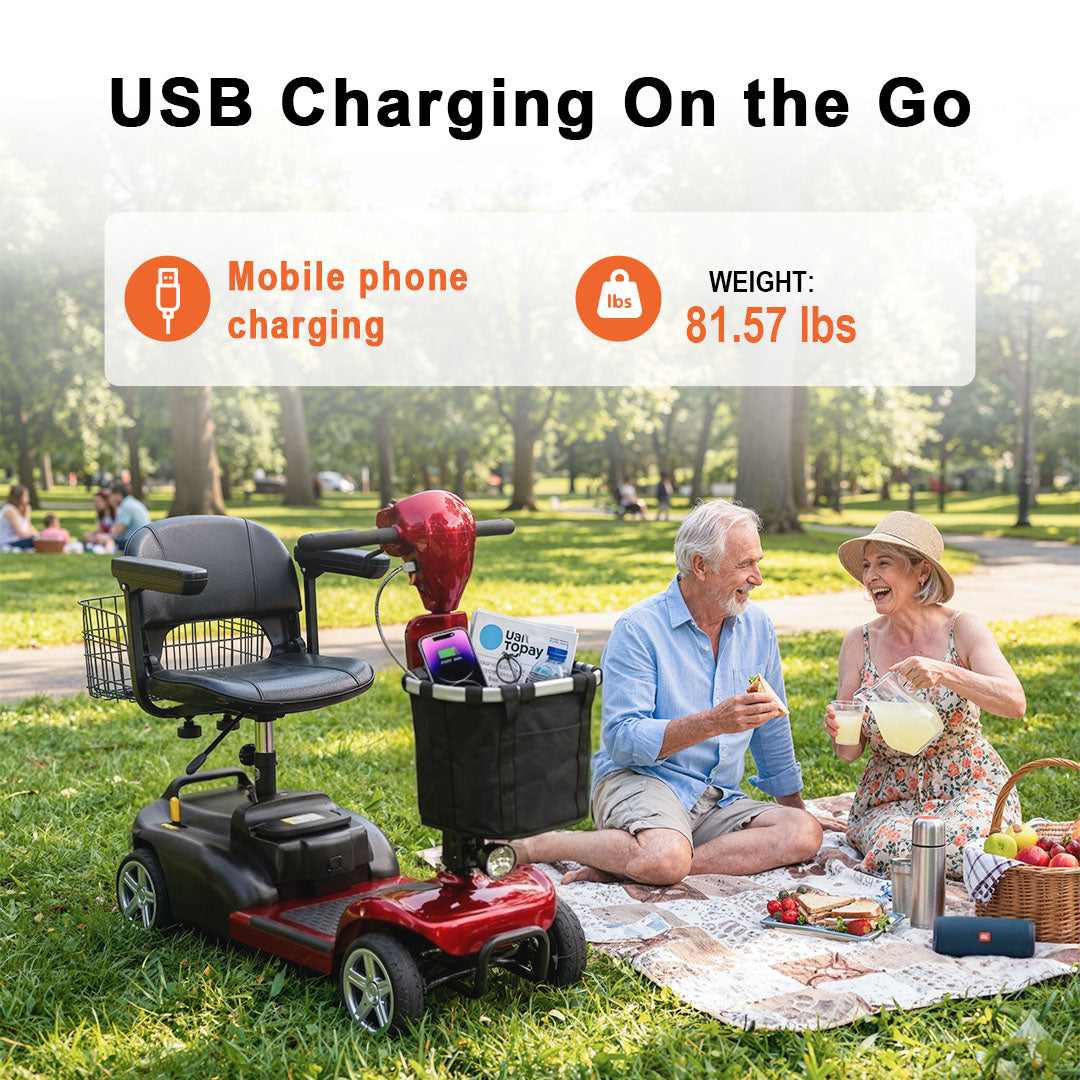 ECOMOBI MS02 4-Wheel Mobility Scooter for Seniors – Lightweight & Compact, Up to 15 Mi Range