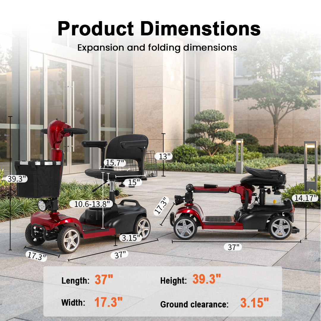 ECOMOBI MS02 4-Wheel Mobility Scooter for Seniors – Lightweight & Compact, Up to 15 Mi Range