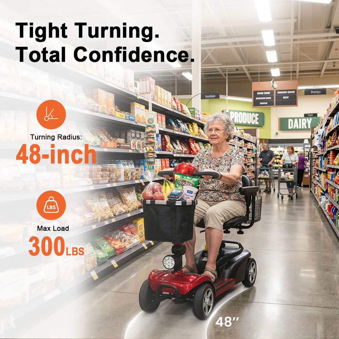 ECOMOBI MS02 4-Wheel Mobility Scooter for Seniors – Lightweight & Compact, Up to 15 Mi Range