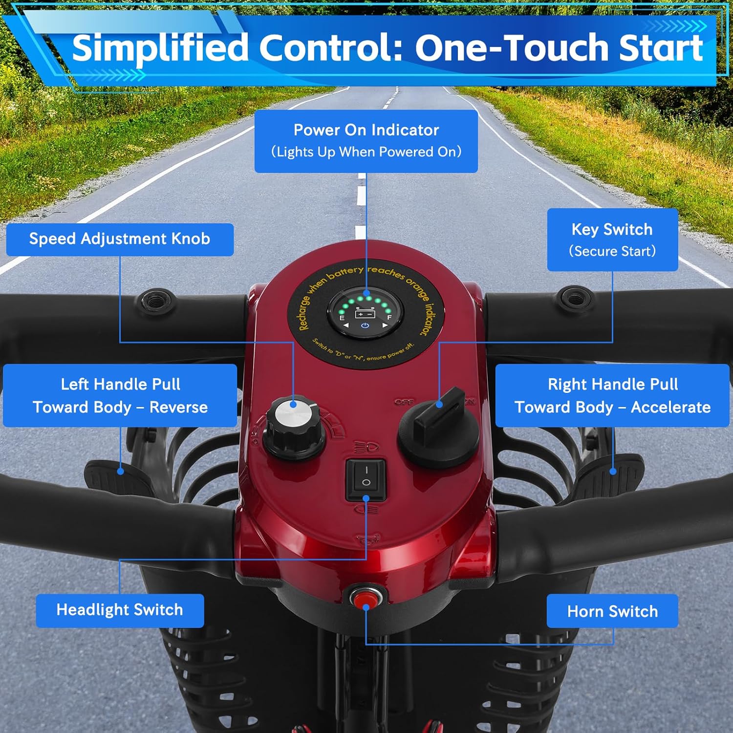 Ecomobi MS01 4-Wheel Foldable Mobility Scooter for Adults - 15-Mile Range | 300LBS Capacity