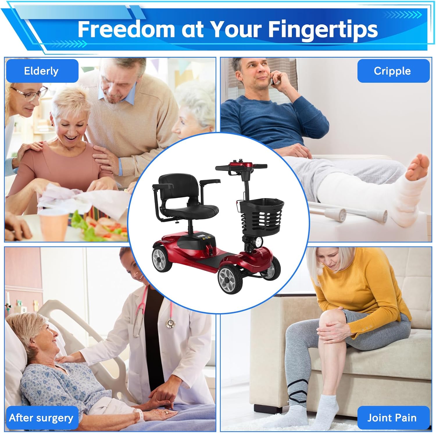 Ecomobi MS01 4-Wheel Foldable Mobility Scooter for Adults - 15-Mile Range | 300LBS Capacity