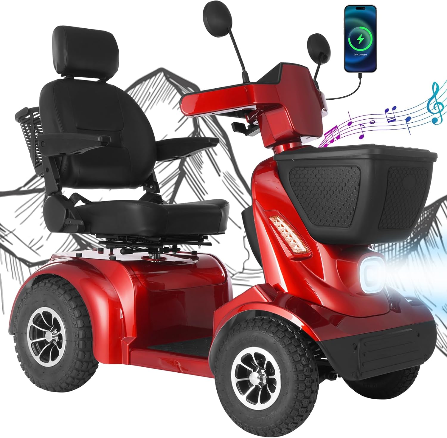 Ecomobi MS02 MAX Heavy-Duty Mobility Scooter for Seniors – 32-Mile Range | 500 lbs Capacity