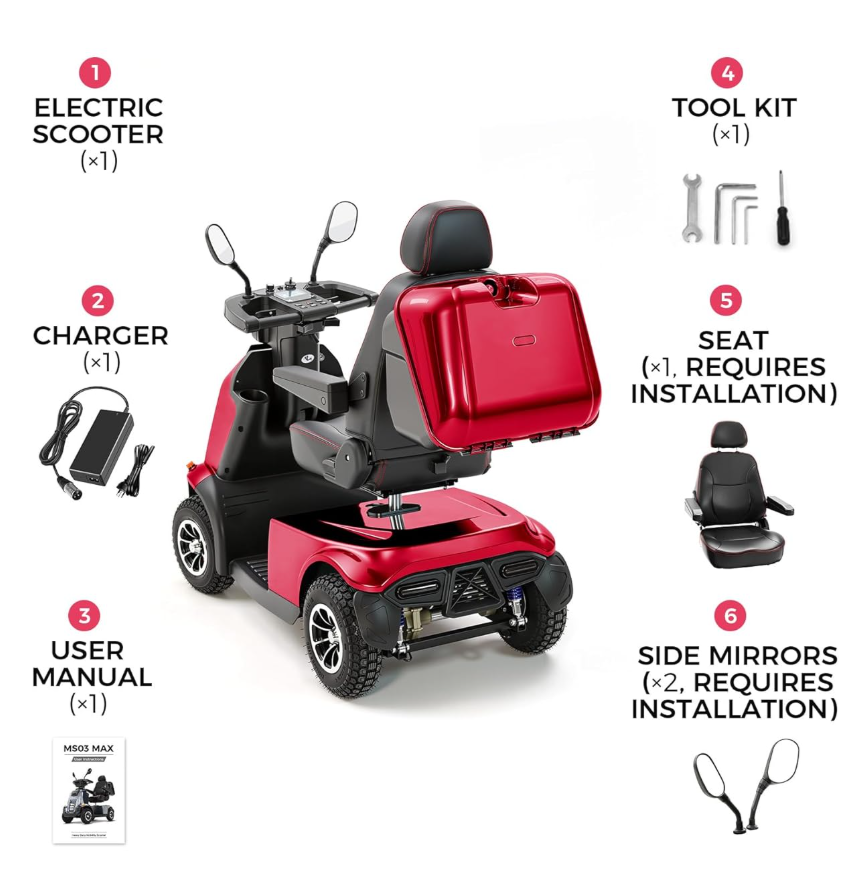 ECOMOBI MS03 MAX Heavy-Duty Mobility Scooter for Seniors – 32-Mile Range | 550 lbs Capacity