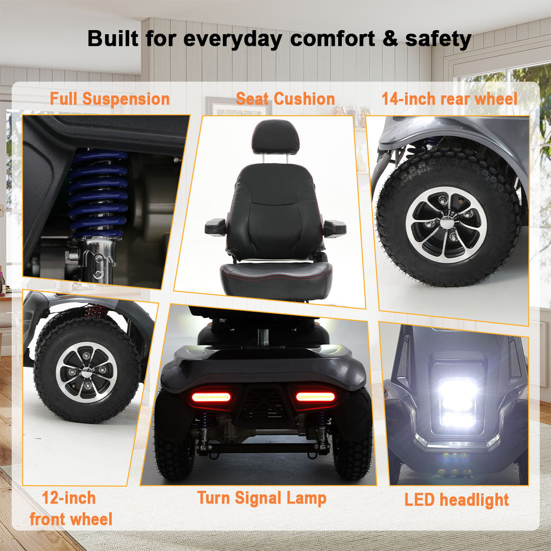 Ecomobi MS03 MAX Heavy-Duty Mobility Scooter for Seniors – 32-Mile Range | 550 lbs Capacity