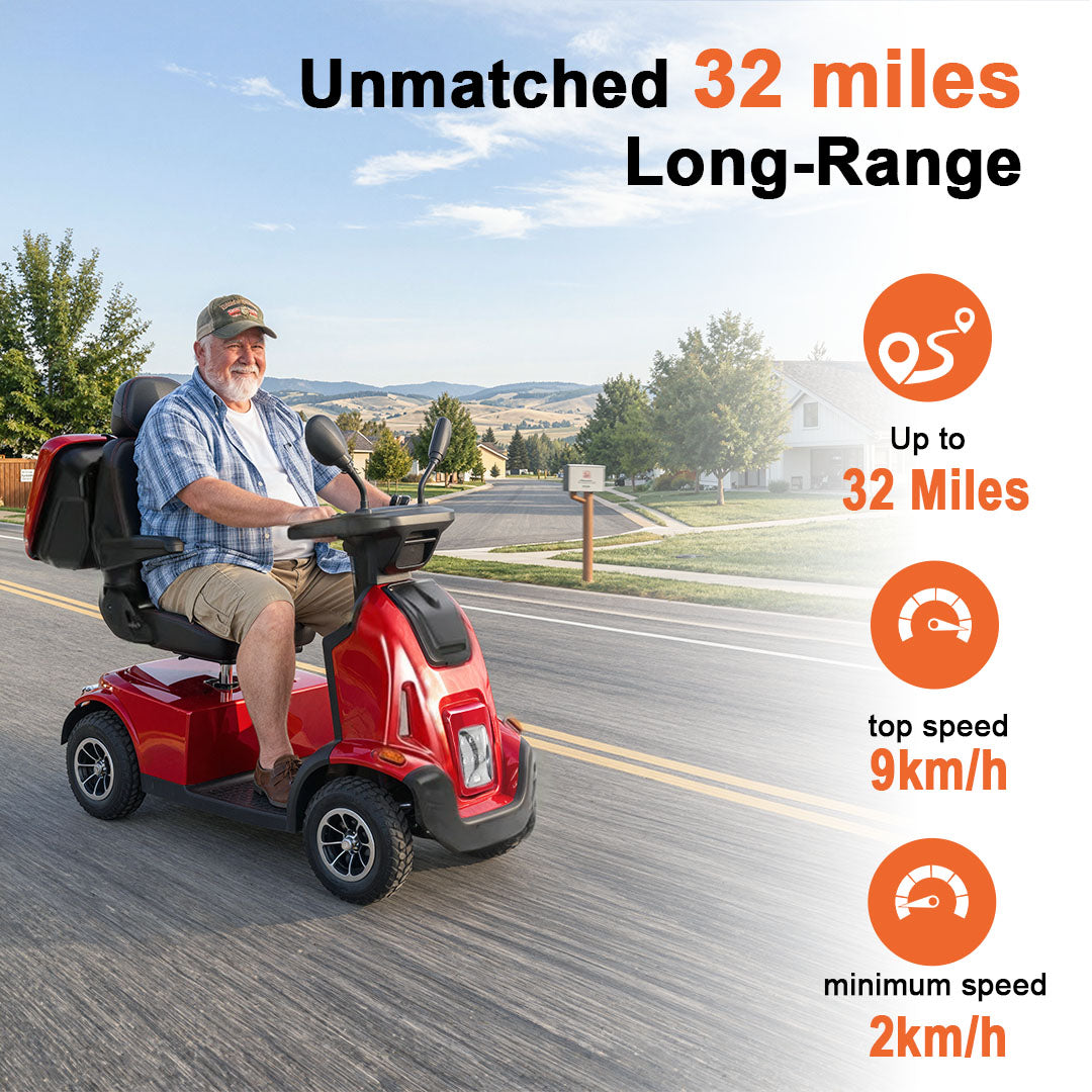 Ecomobi MS03 MAX Heavy-Duty Mobility Scooter for Seniors – 32-Mile Range | 550 lbs Capacity
