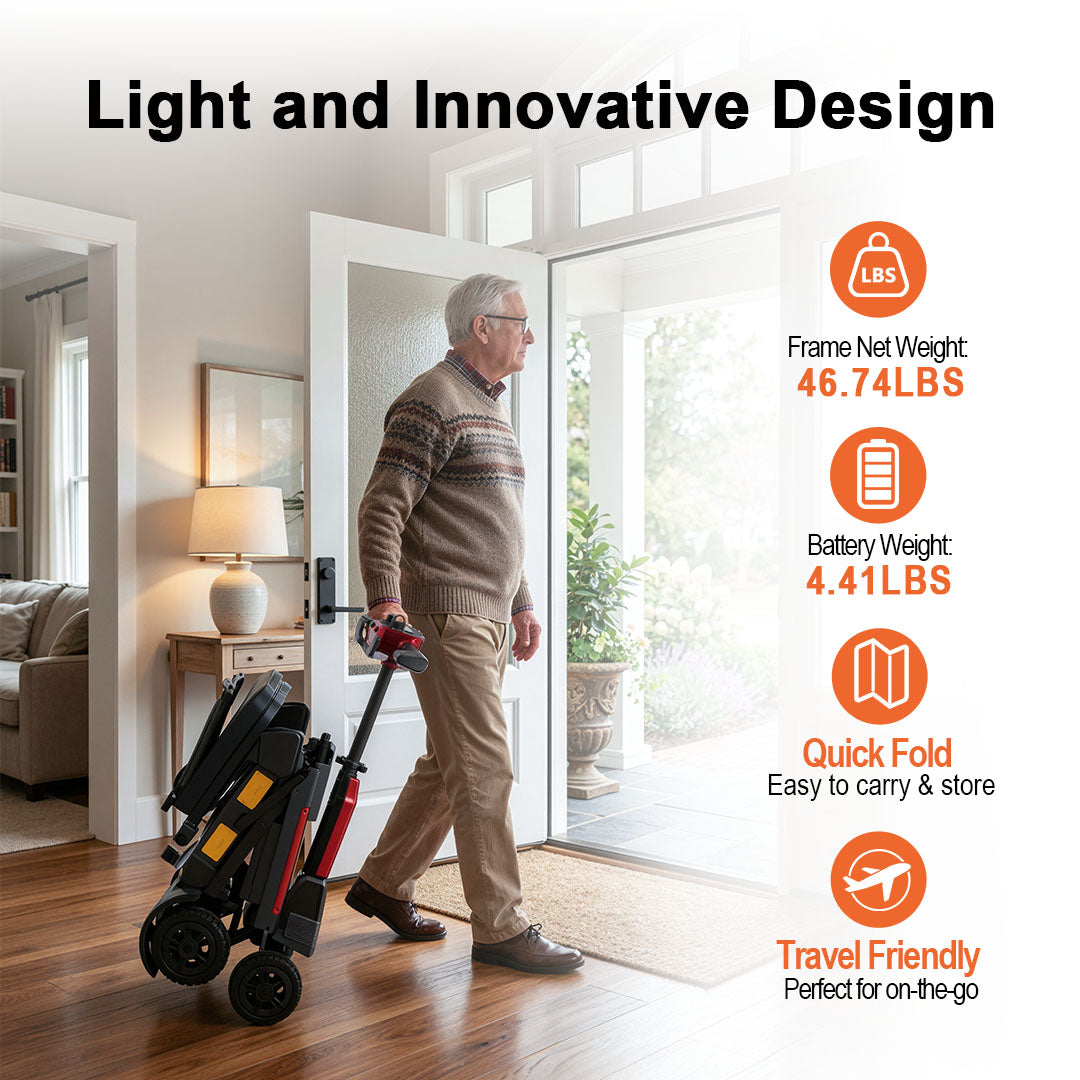 ECOMOBI MS02F-Ultra Automatic Folding Mobility Scooter for Seniors – 15-Mile Range | 330 lbs Capacity | Airline Approved
