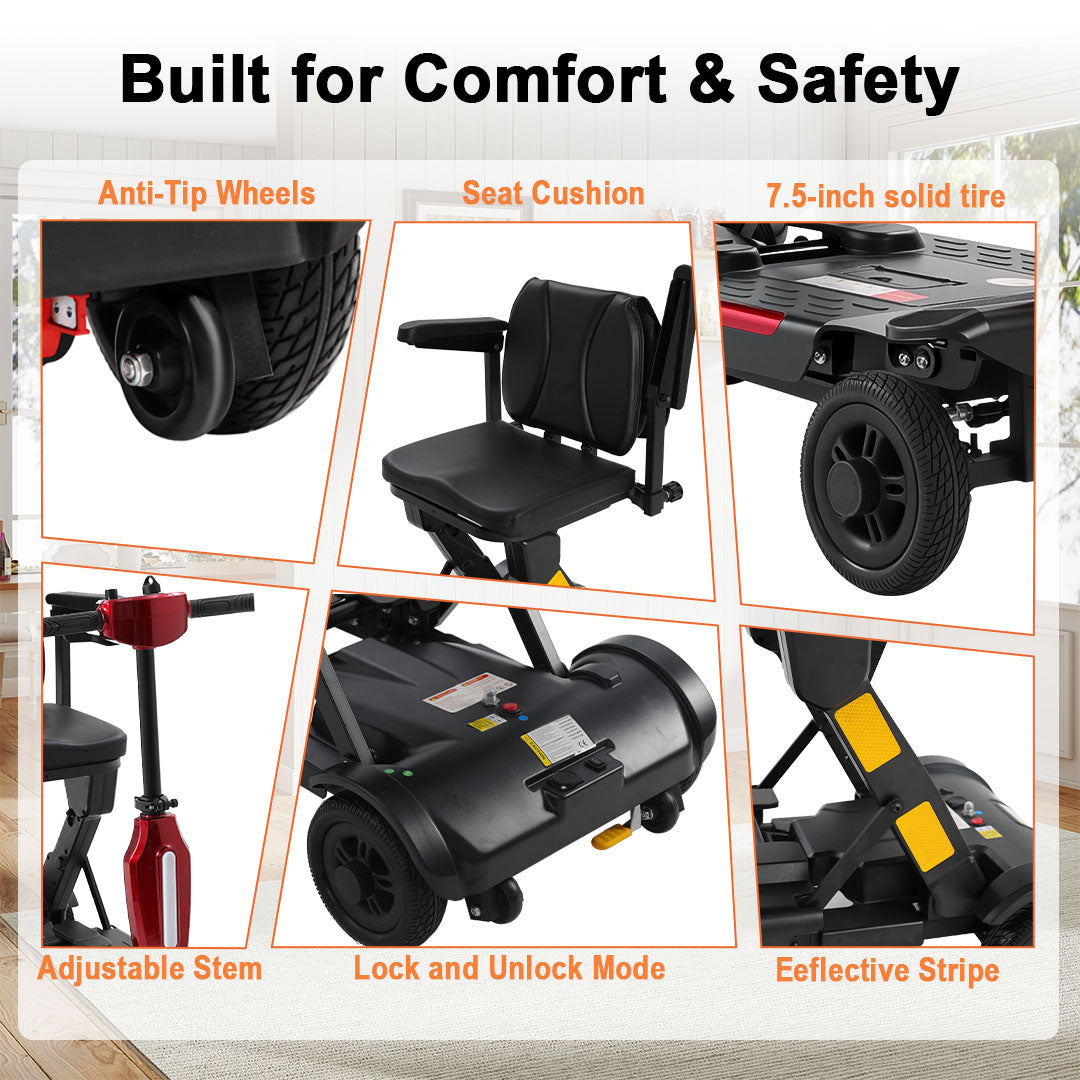 ECOMOBI MS02F-Ultra Automatic Folding Mobility Scooter for Seniors – 15-Mile Range | 330 lbs Capacity | Airline Approved