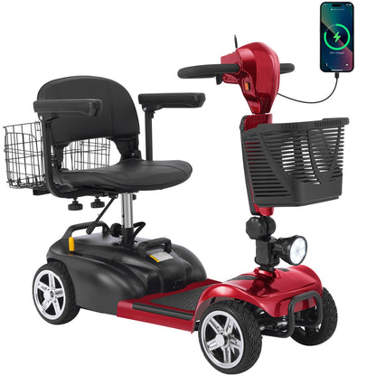 Ecomobi MS02 4 Wheels Electric Mobility Scooter for Seniors & Adults - 15Miles Range  with Detachable 15Ah Battery