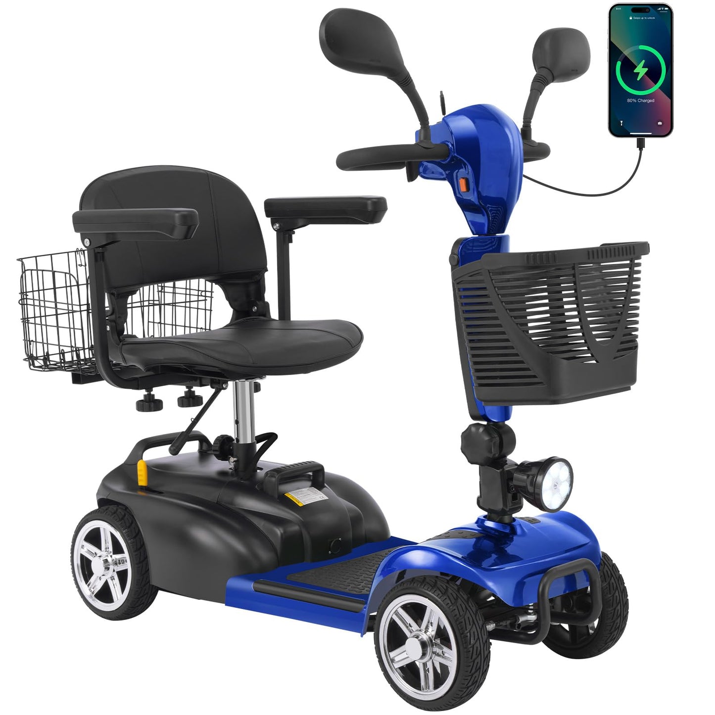 Ecomobi MS02 4 Wheels Electric Mobility Scooter for Seniors & Adults - 15Miles Range  with Detachable 15Ah Battery