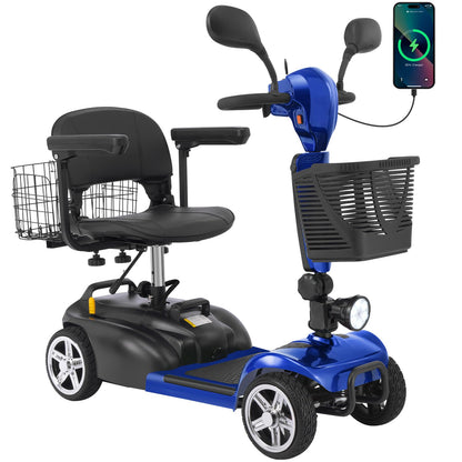 Ecomobi MS02 4 Wheels Electric Mobility Scooter for Seniors & Adults - 15Miles Range  with Detachable 15Ah Battery