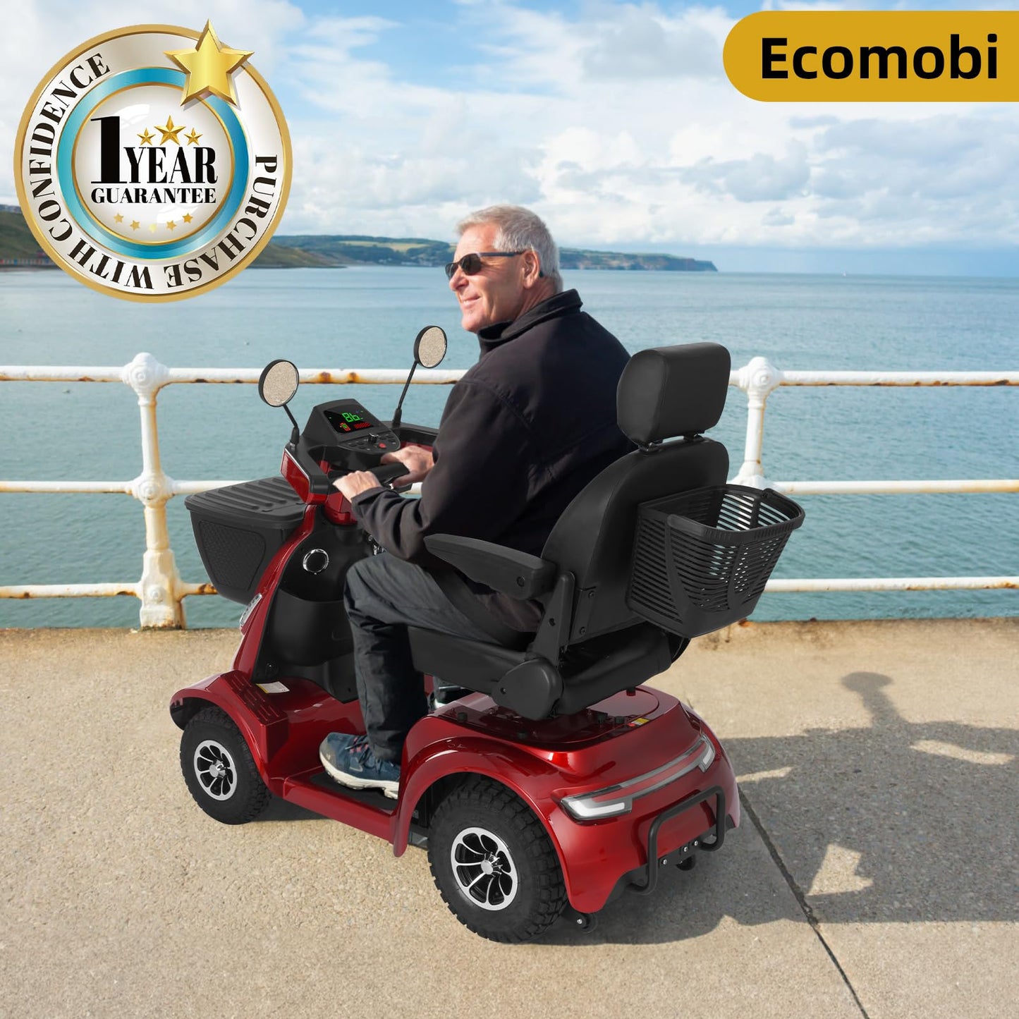 Ecomobi MS02 MAX 4-wheel mobility scooter, 1000W Power, 48V 40AH battery, Maximum load capacity of 500 pounds, 15mph top speed,Range of 32 miles